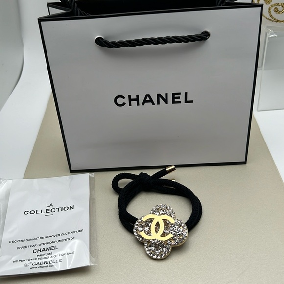 Hair Tie Beauty Chanel Or Wristband & Small Shopping Bag Gold CC Rhinestones - Picture 3 of 17